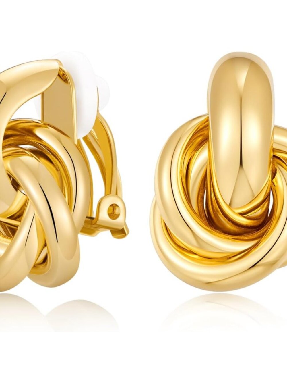 Gold Geometric Clip On Earrings for Women Chunky Gold Knot Link Clip Earrings Tr